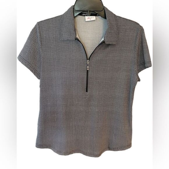 Jofit M Black & White Print 1/4 Zip Collar Short Sleeve Golf Pickleball Polo Top - Picture 1 of 6